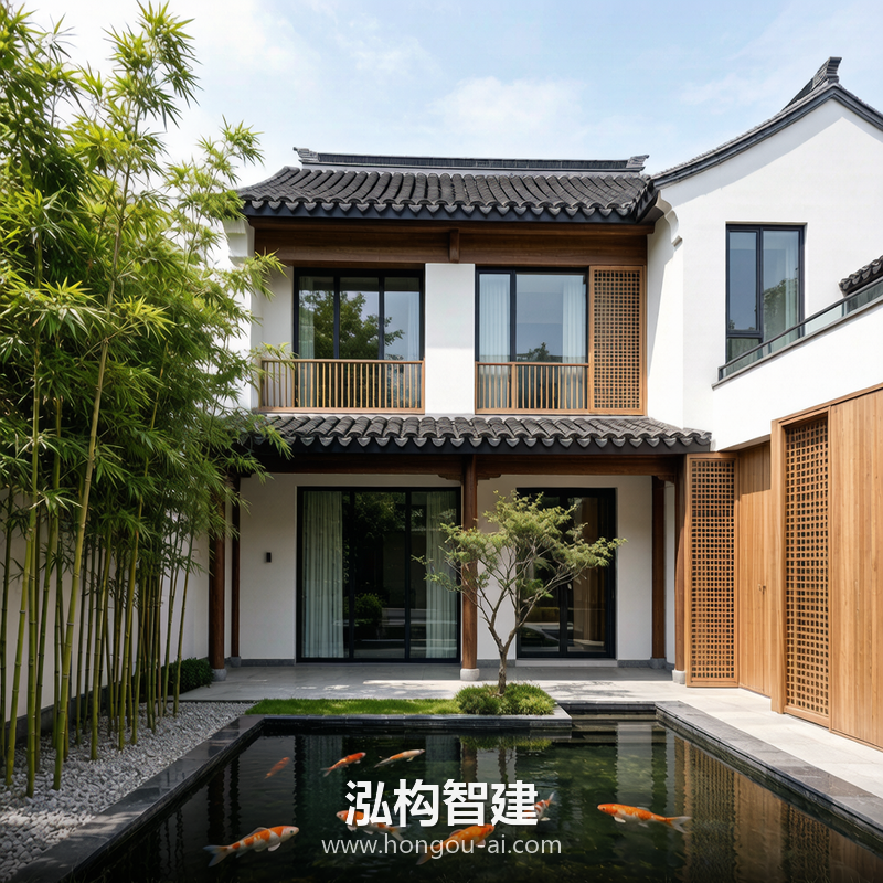 新中式别墅装修效果图 - 别墅外观设计 - 泓构智建别墅设计案例