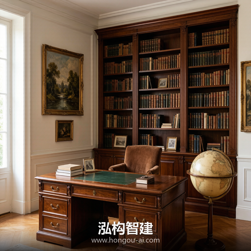 法式古典别墅装修效果图 - 别墅书房装修 - 泓构智建别墅设计案例