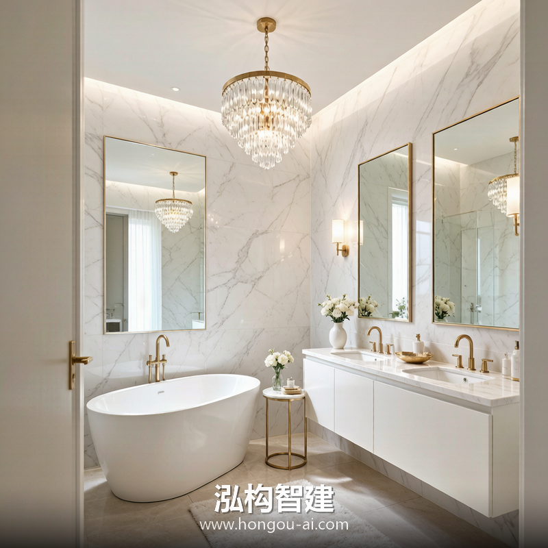 轻奢别墅装修效果图 - 别墅卫生间装修 - 泓构智建别墅设计案例