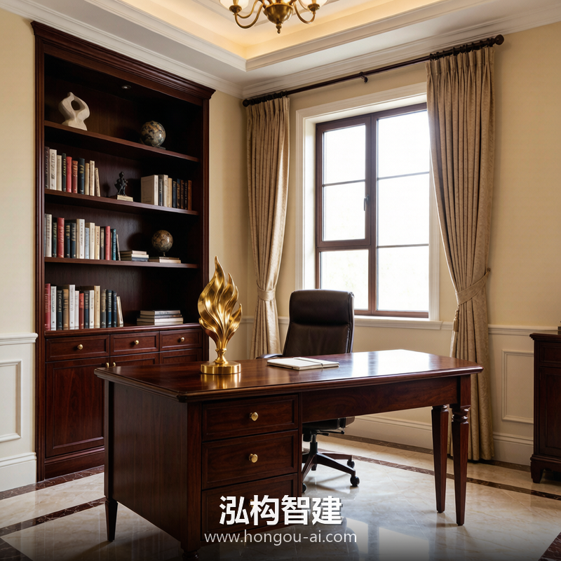 轻奢别墅装修效果图 - 别墅办公室设计 - 泓构智建别墅设计案例