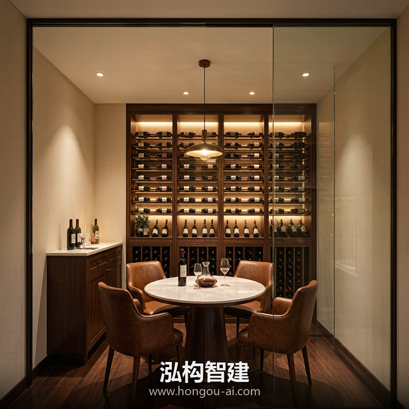 轻奢别墅装修效果图 - 别墅酒窖设计 - 泓构智建别墅设计案例