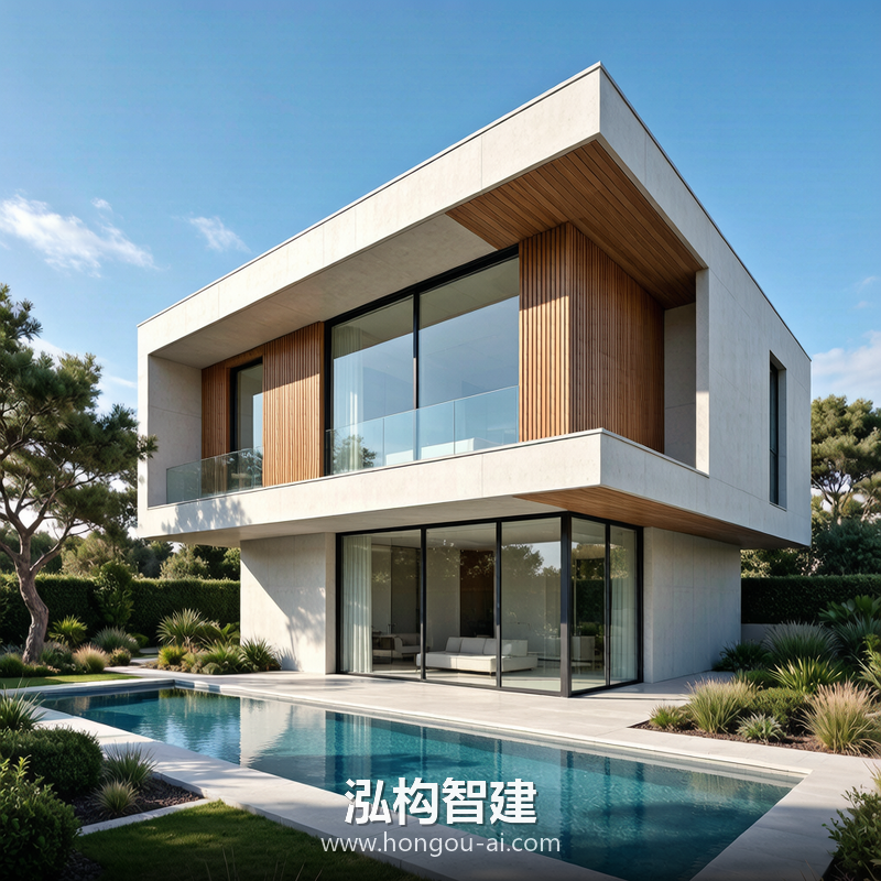 现代简约别墅装修效果图 - 别墅外观设计 - 泓构智建别墅设计案例