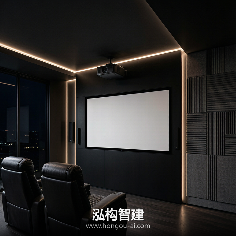 现代简约别墅装修效果图 - 别墅影音室设计 - 泓构智建别墅设计案例
