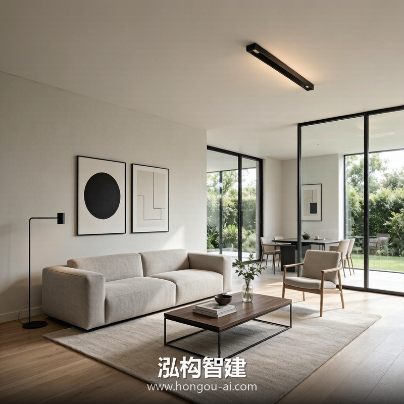 现代简约别墅装修效果图 - 别墅客厅装修 - 泓构智建别墅设计案例
