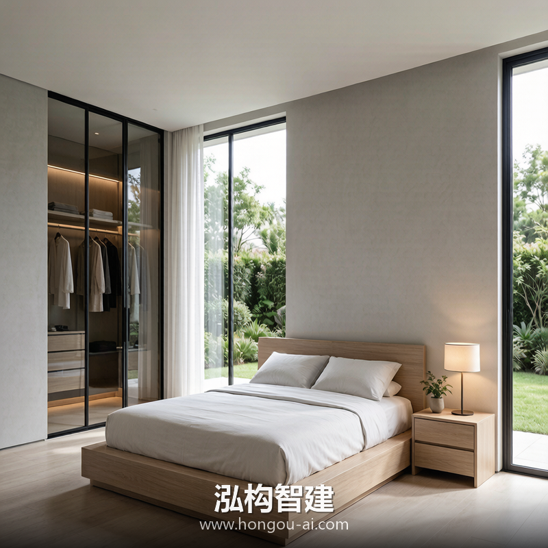 现代简约别墅装修效果图 - 别墅主卧设计 - 泓构智建别墅设计案例