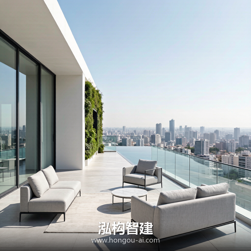 现代简约别墅装修效果图 - 别墅露台设计 - 泓构智建别墅设计案例