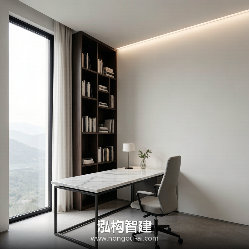 现代简约别墅装修效果图 - 别墅书房装修 - 泓构智建别墅设计案例