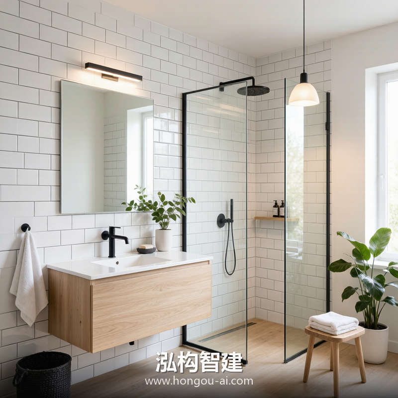 北欧风格别墅装修效果图 - 别墅卫生间装修 - 泓构智建别墅设计案例