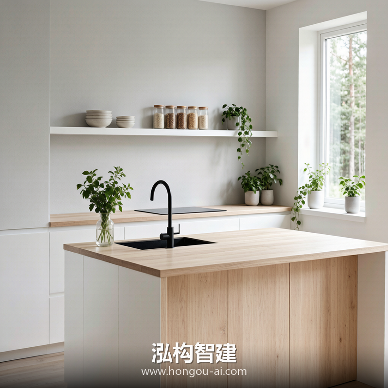 北欧风格别墅装修效果图 - 别墅厨房设计 - 泓构智建别墅设计案例