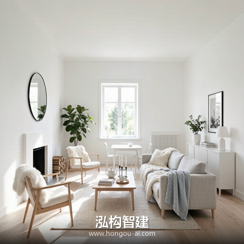 北欧风格别墅装修效果图 - 别墅客厅装修 - 泓构智建别墅设计案例