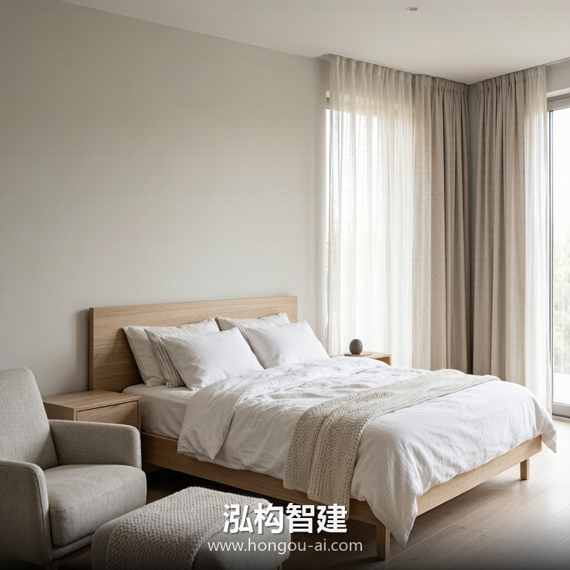 北欧风格别墅装修效果图 - 别墅主卧设计 - 泓构智建别墅设计案例