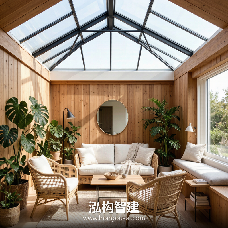 北欧风格别墅装修效果图 - 别墅阳光房设计 - 泓构智建别墅设计案例